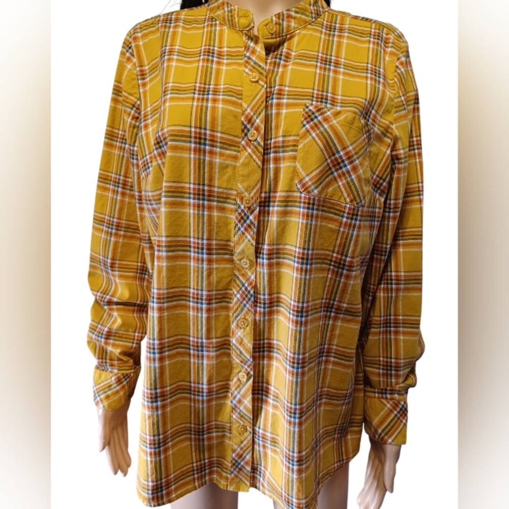 D & Co Golden Yellow Plaid Button Down Shirt Large